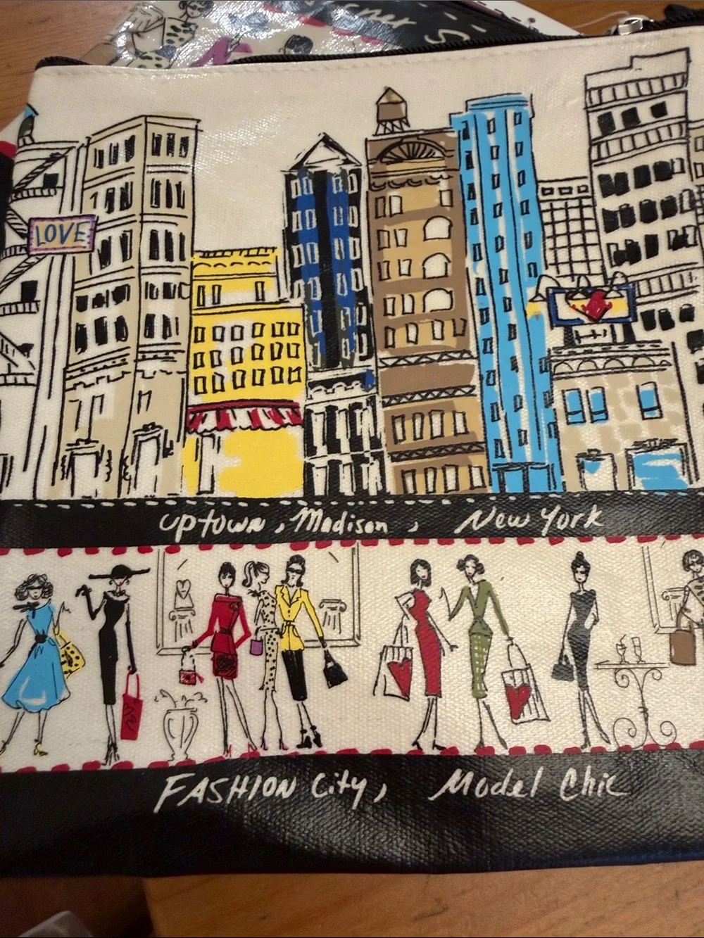 Bright Fashion City Canvas Pouch Set - Cream with Black Trim